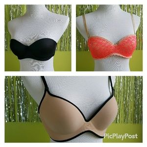 Lot of Three 36B Bras/ Padded Push-Up/ Convertable